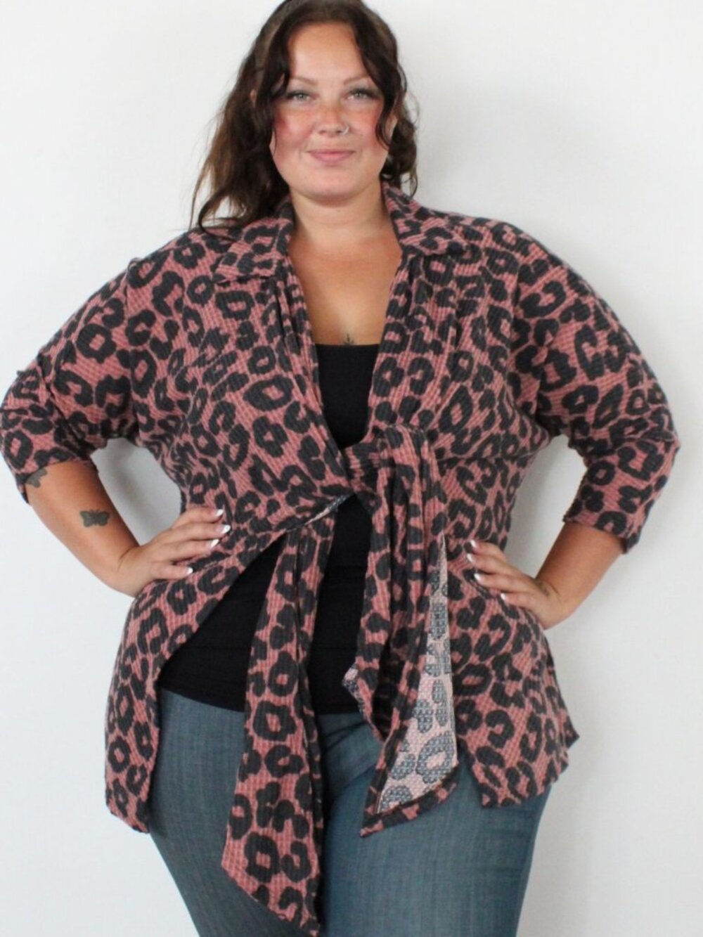 Plus Size Animal Print Cardigan 5X